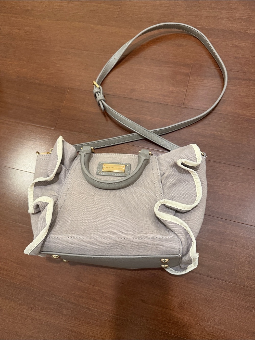 Samantha Thavasa Light Gray Ruffle-Trim Satchel Bag